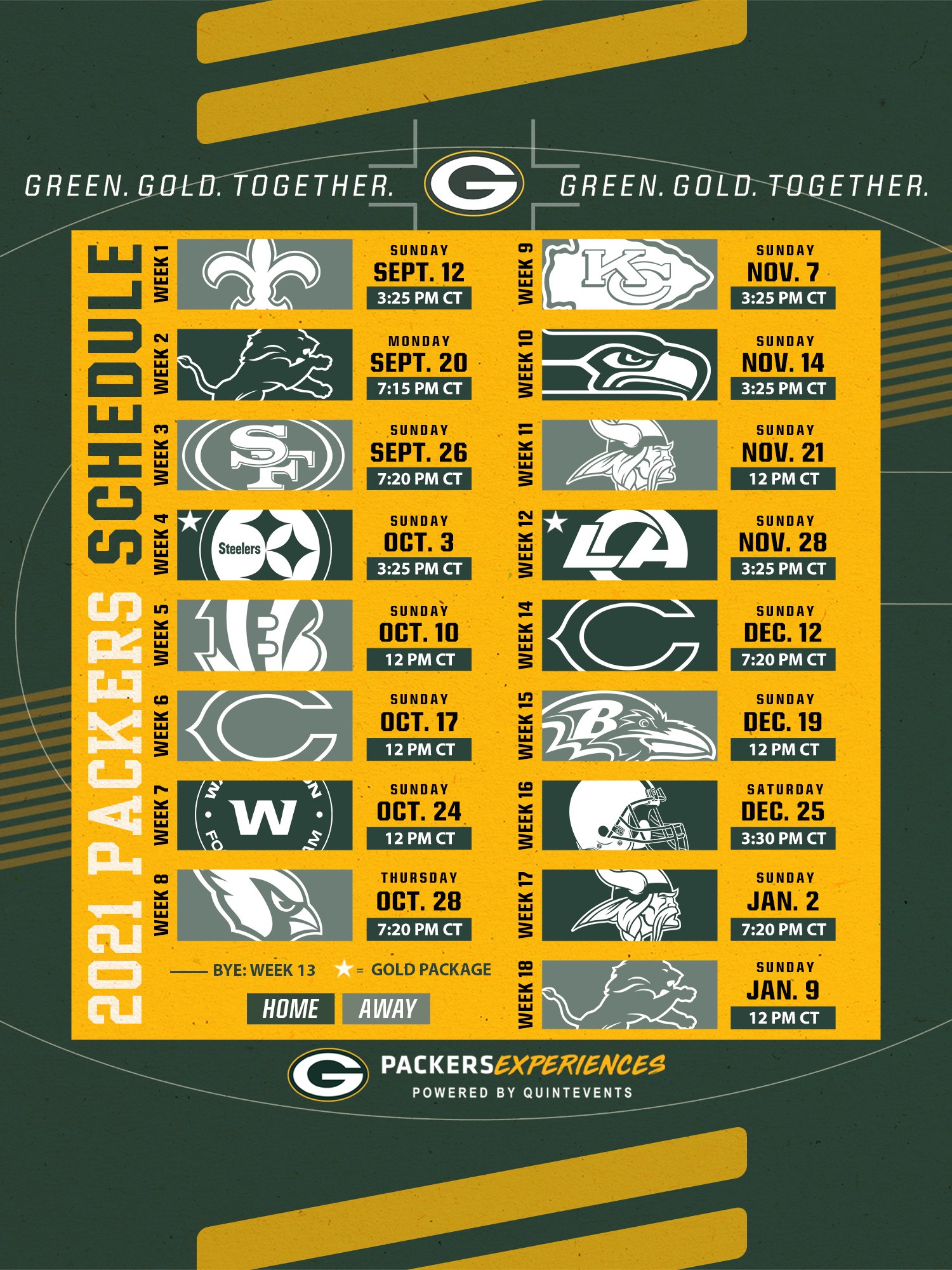 Calendario Green Bay Packers 2021. (Foto: @Packers)