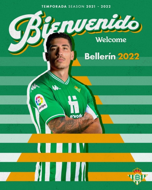 Bellerín ya fue presentado en las redes sociales (Twitter de Betis).