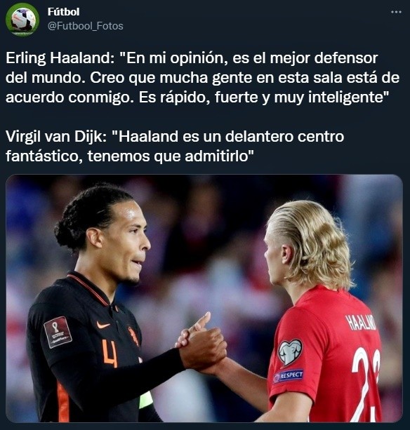 Los elogios entre Haaland y Van Dijk (Twitter @Futbool_Fotos)