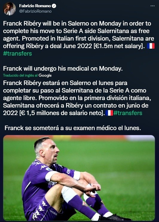 Ribéry firmará con Salernitana