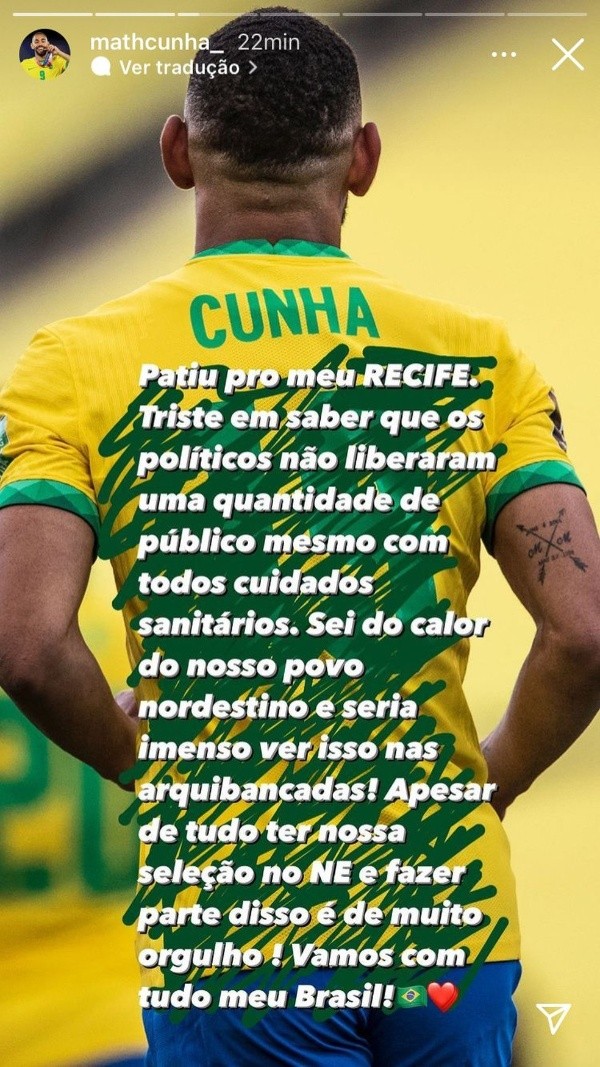 Palavras de Matheus Cunha (Foto: Reprodução/Instagram)