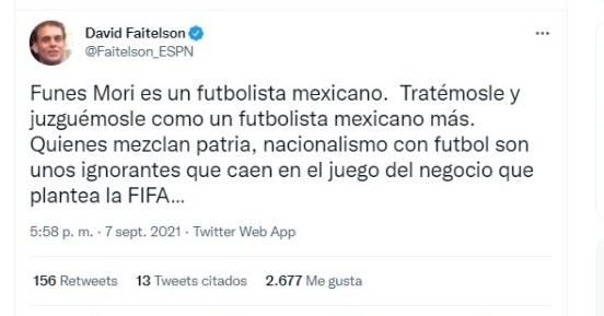 Opina sobre Funes Mori | Twitter David Faitelson
