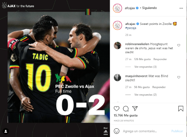 Ajax festejó el triunfo en las redes (Instagram).