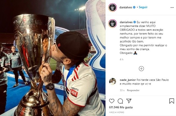 La despedida de Dani Alves de Sao Paulo (Instagram @danialves)