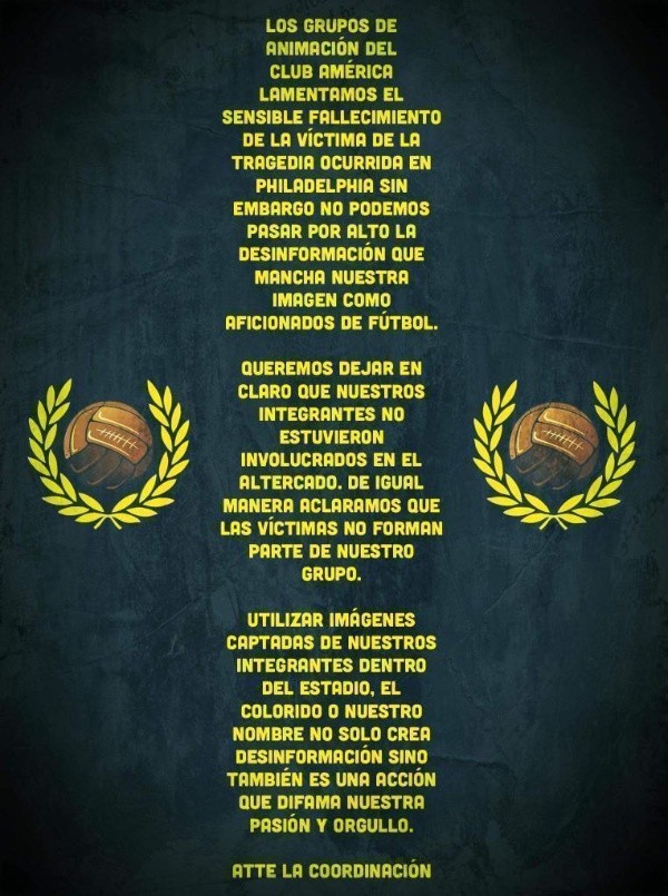 El comunicado difundido por las redes sociales.