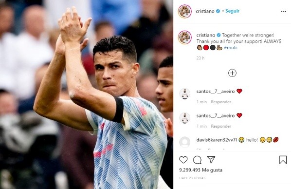 Cristiano Ronaldo, luego de la victoria ante West Ham el último domingo