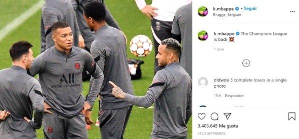 Kylian Mbappé quiere la Champions League, de la mano de Messi y Neymar (Instagram @k.mbappe)