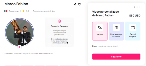 El perfil de Marco Fabián en famosos.com