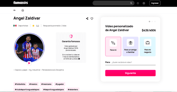 Perfil de Ángel Zaldívar en famosos.com