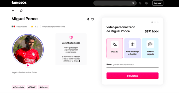 Perfil de Miguel Ponce en famosos.com