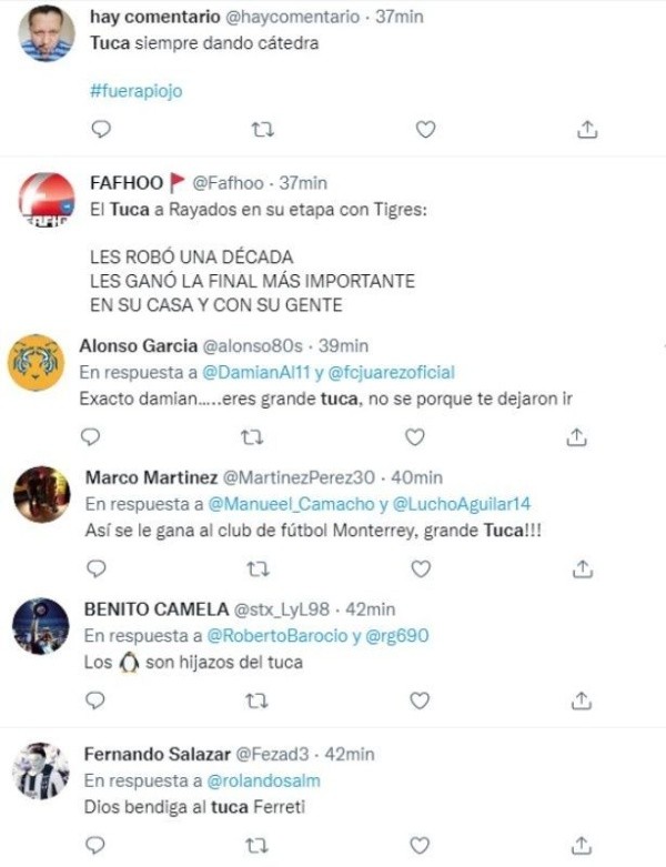 Los comentarios de Twitter.