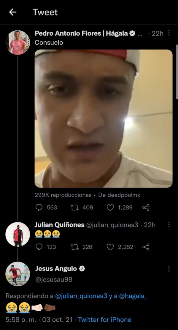 Quiñones y Angulo se burlan de Gudiño y Vega por llorones (Twitter)