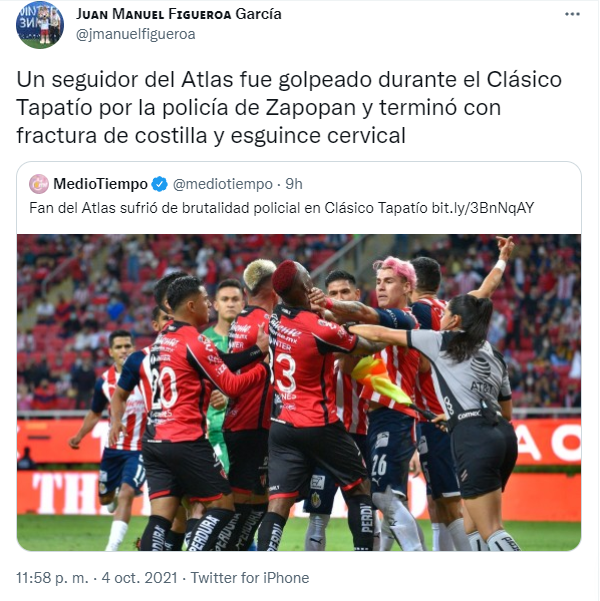 El reporte del periodista de  
   Mediotiempo (Twitter).