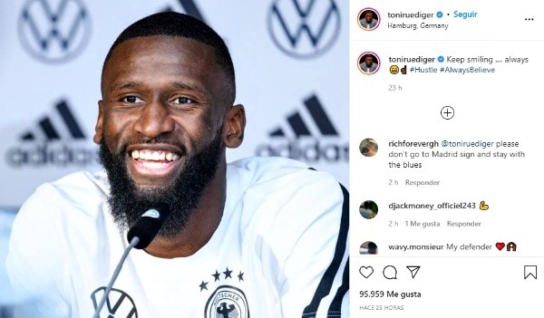 Antonio Rüdiger se prepara con la selección de Alemania (Instagram @toniruediger)