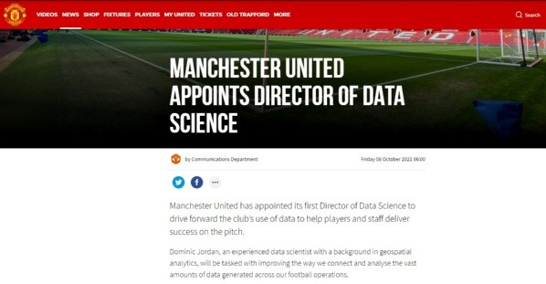 Manchester United anuncia a su primer director de Ciencia de Datos