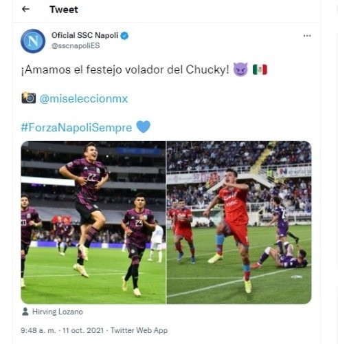 Twitter del Napoli sobre Hirving Lozano