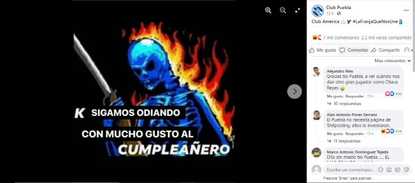 El posteo de Puebla en Facebook.