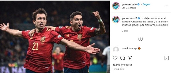Yéremi Pino, tras el subcampeonato de la Nations League con España (Instagram @yeresantos10)