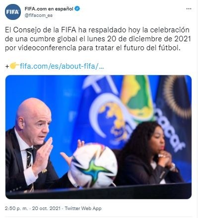 Fuente: Twitter Oficial FIFA (@fifacom_es)