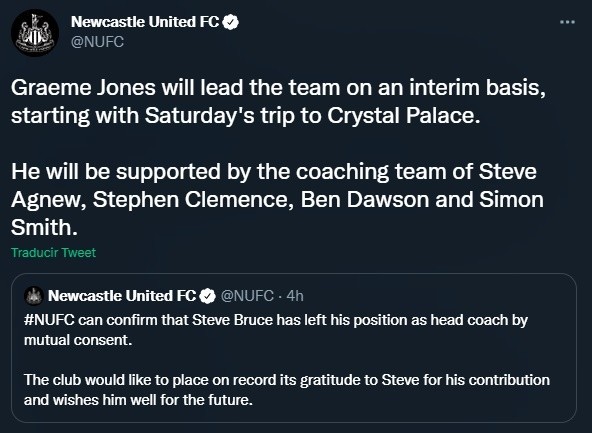 Newcastle informó el despido de Steve Bruce