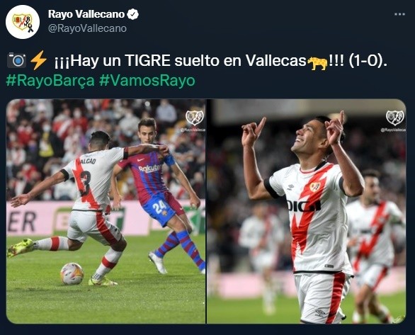 Tuit de apreciación a Falcao tras marcarle a Barcelona