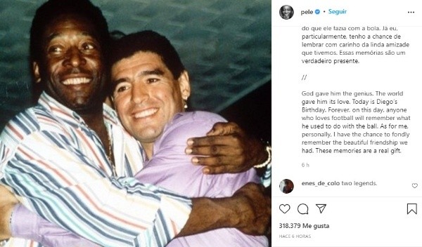 Pelé dedicó un emotivo mensaje a Maradona por su cumpleaños