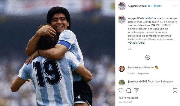 Ruggeri saluda a Maradona (Instagram @ruggeri86oficial)