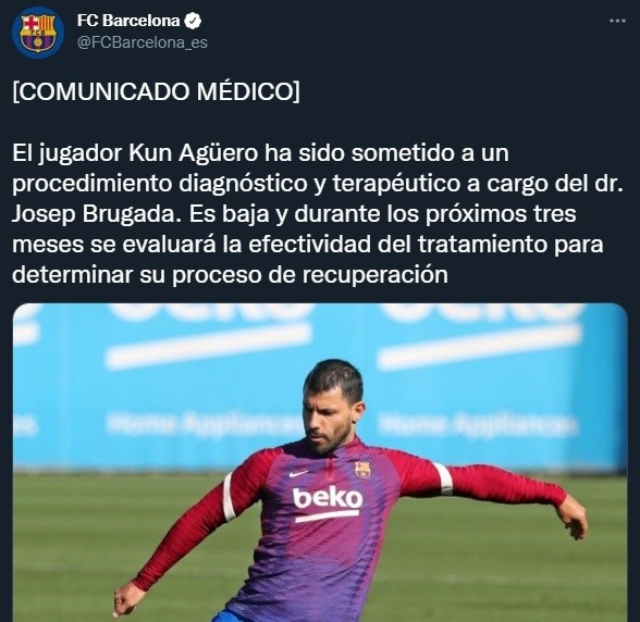 El comunicado de Barcelona sobre el estado de Kun Agüero 