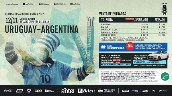 Así son los precios de las entradas para Uruguay vs Argentina