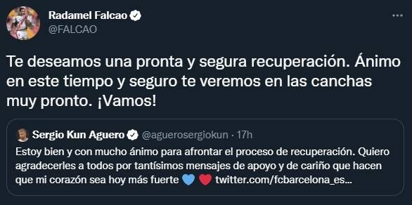 Tuit de Falcao a Kun Agüero