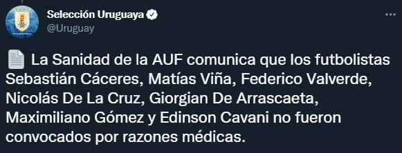 Las bajas de la Selección de Uruguay y las razones