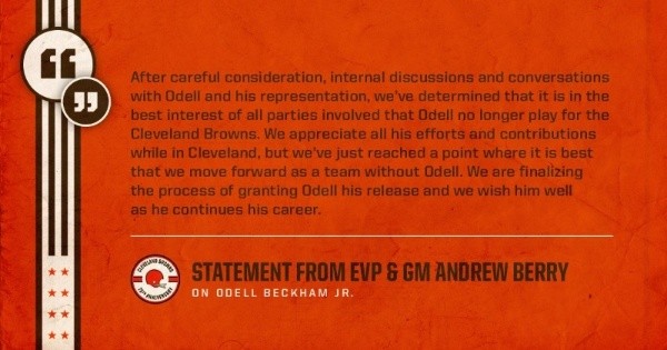 El comunicado anunciando la salida de Odell Beckham Jr. (@Browns)