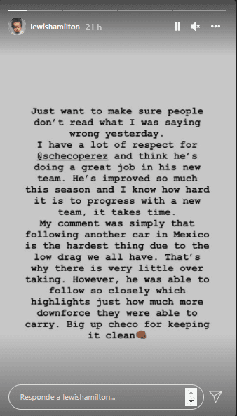 Historia en Instagram de Lewis Hamilton