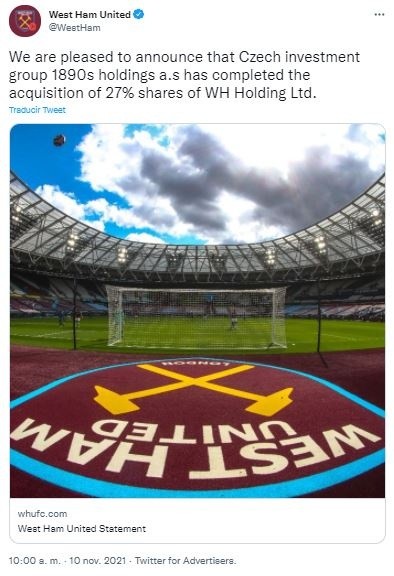 Fuente: Twitter Oficial West Ham United (@WestHam)