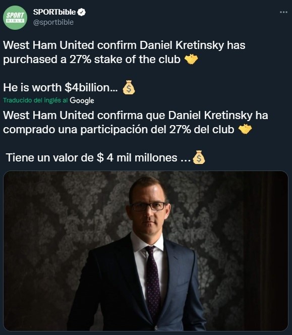 Daniel Kretinsky, nuevo dueño minoritario de West Ham