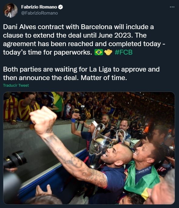 Detalles del contrato de Dani Alves con Barcelona, según Fabrizio Romano