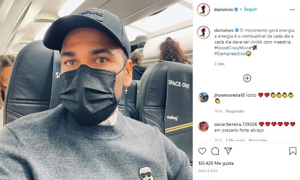 Dani Alves ya especulaba con un regreso a Barcelona y ahora se ha cumplido (Instagram @danialves)