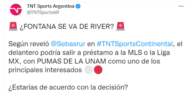 Información de TNT Sports Argentina (TW TNT Sports)