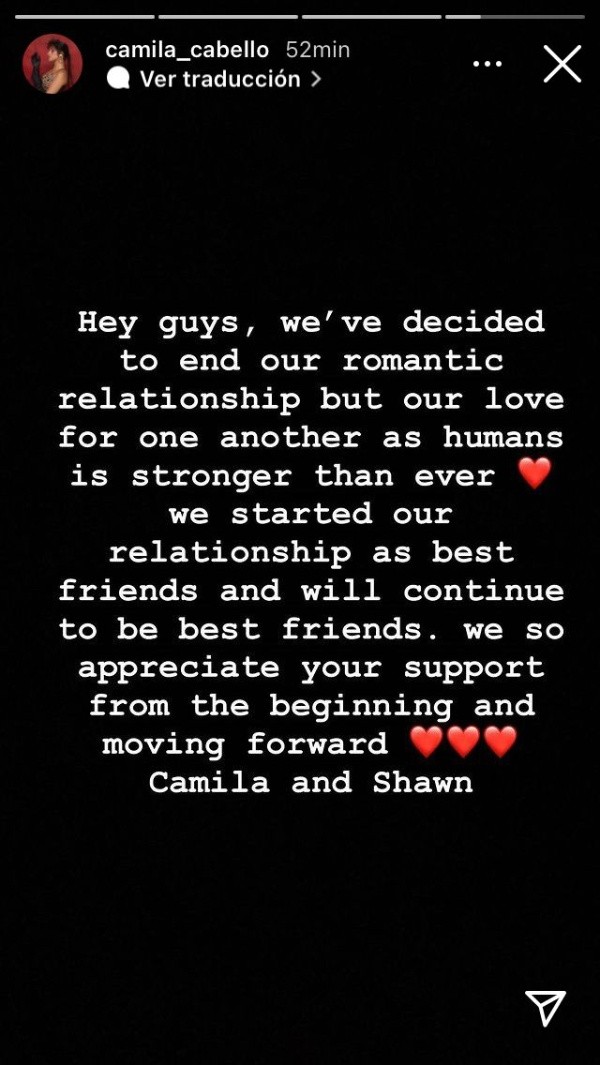 Shawn Mendes y Camila Cabello confirman su separación luego de dos años en pareja