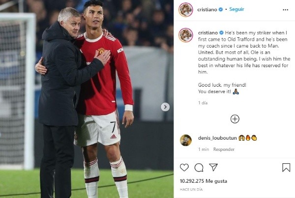 Cristiano Ronaldo y su despedida de Solskjaer en Instagram