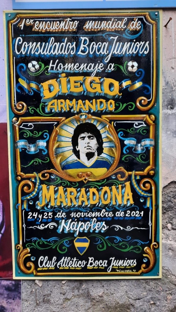 La placa de Boca en el santuario &quot;Largo Diego Armando Maradona&quot;. (Foto: Germán Carrara)
