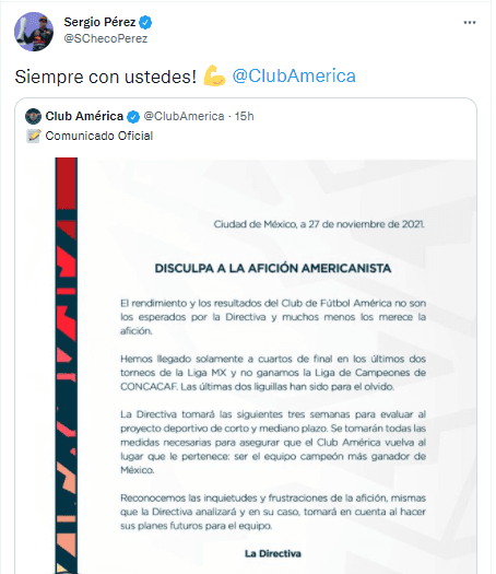 Captura de Twitter @SChecoPerez