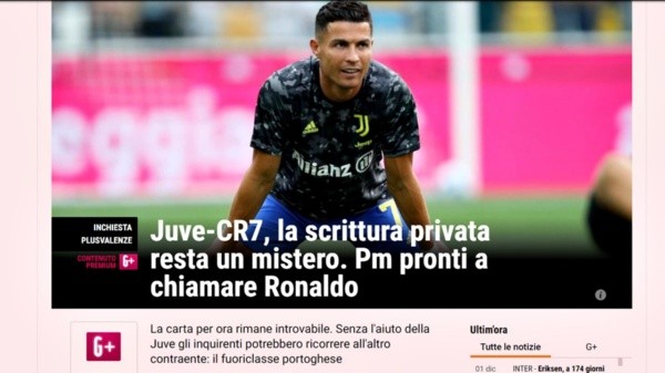 La Gazzetta dello Sport pone a Cristiano en el caso de fraude de Juventus (La Gazzetta dello Sport)