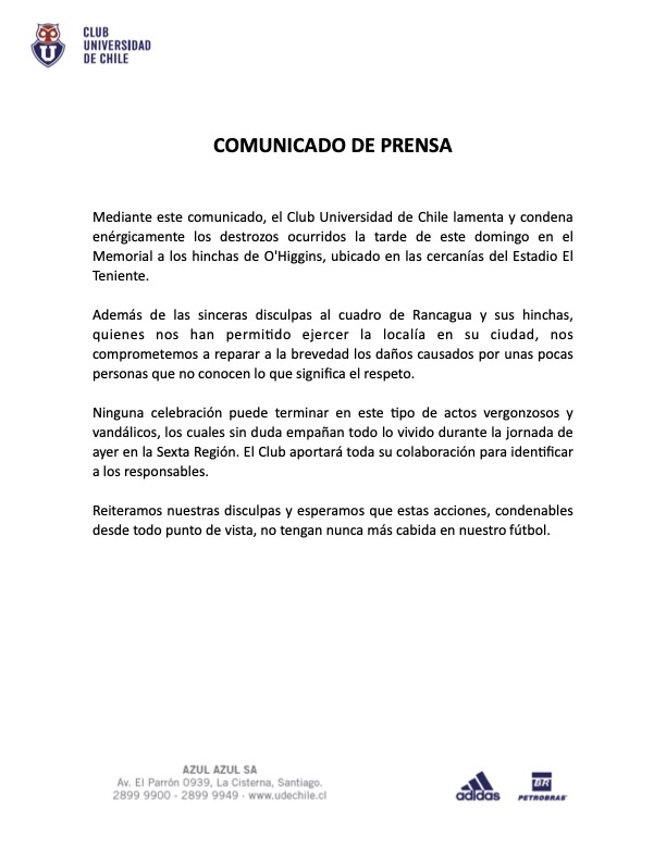 Comunicado Universidad de Chile