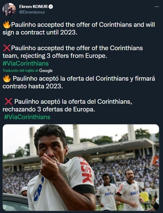Paulinho rechazó tres ofertas de Europa para volver a Corinthians (Twitter @Ekremkonur)