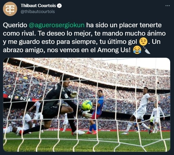 El mensaje de Courtois para Agüero por su retiro