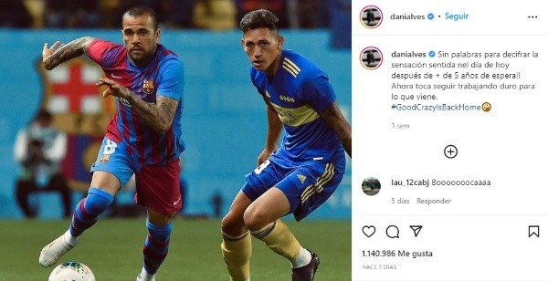 Dani Alves y su primer partido en su vuelta a Barcelona (Instagram @danialves)