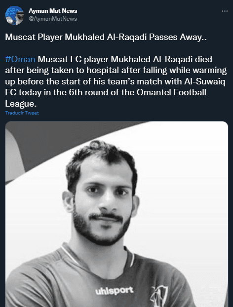 Mukhaled Al-Raqadi murió tras un infarto en pleno calentamiento