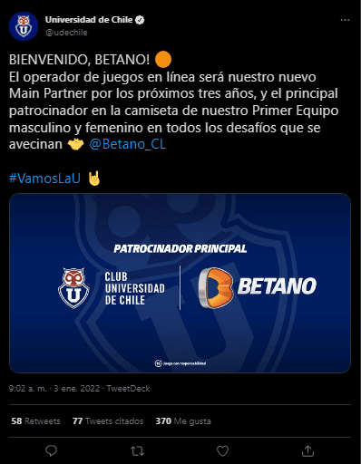 Universidad de Chile Twitter Betano