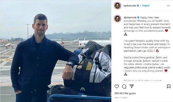 Djokovic había confirmado su viaje a Australia por la exención médica que recibió